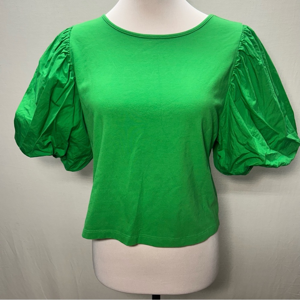A New Day Women's Green Puff Sleeve Crop Top in size M
